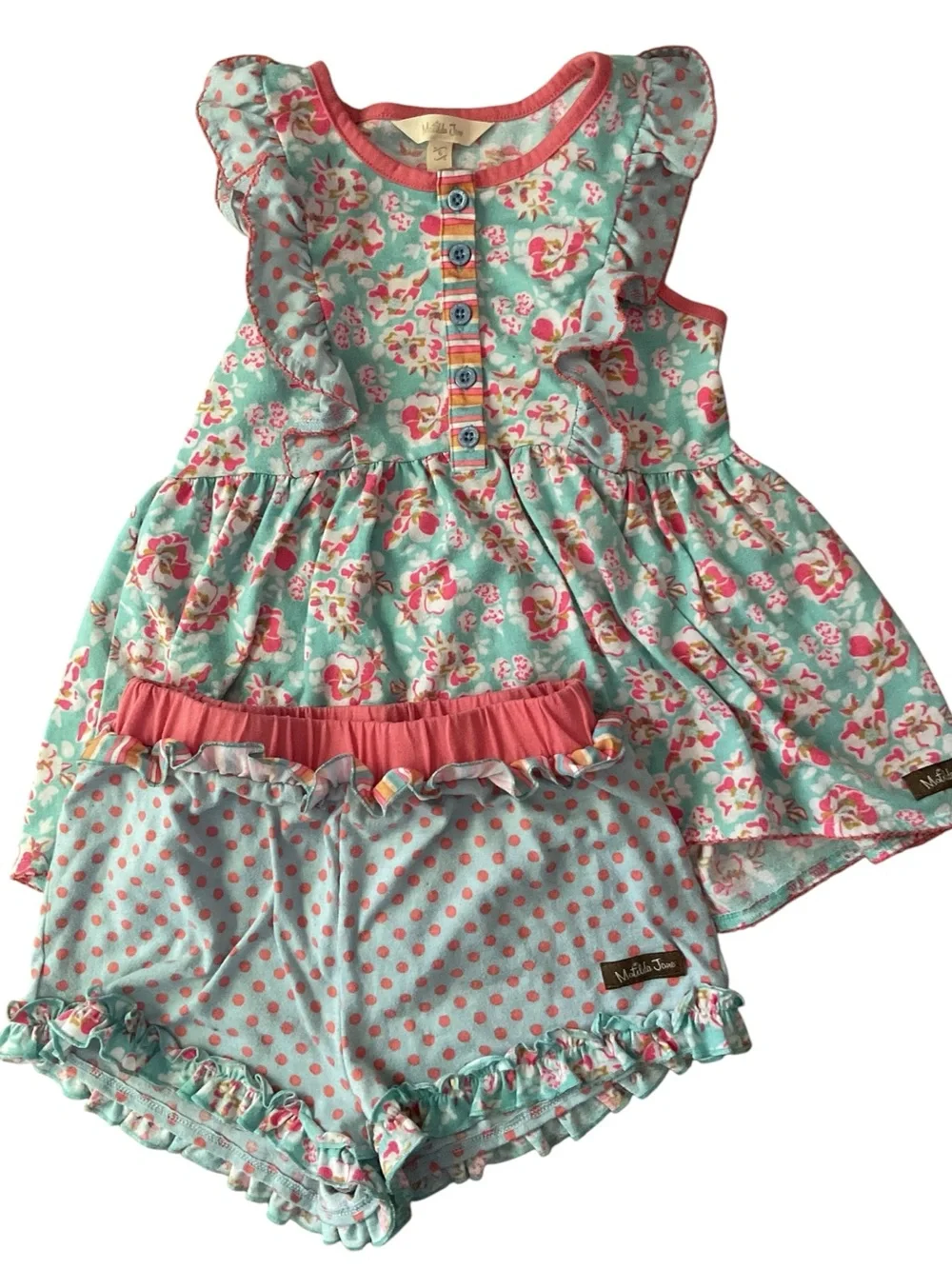 Matilda Jane Floral and Polka Dot pjs Set top and shorts ruffles